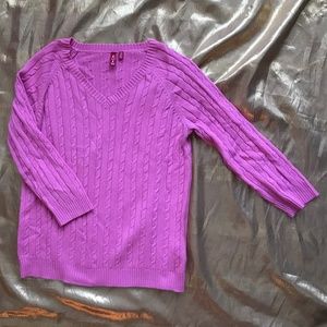 V-Neck 3/4 Length Pink Sweater